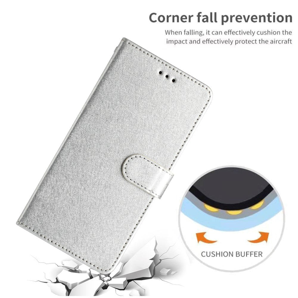 Samsung Galaxy A15 (5G) / A15 Læder Flip Cover m. Pung og Strop - Sølv