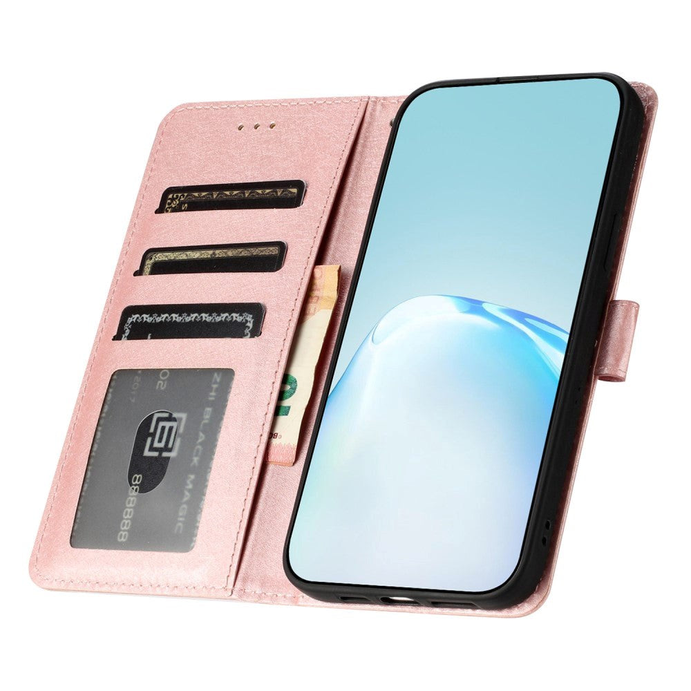 Samsung Galaxy A15 (5G) / A15 Læder Flip Cover m. Pung og Strop - Rose Gold