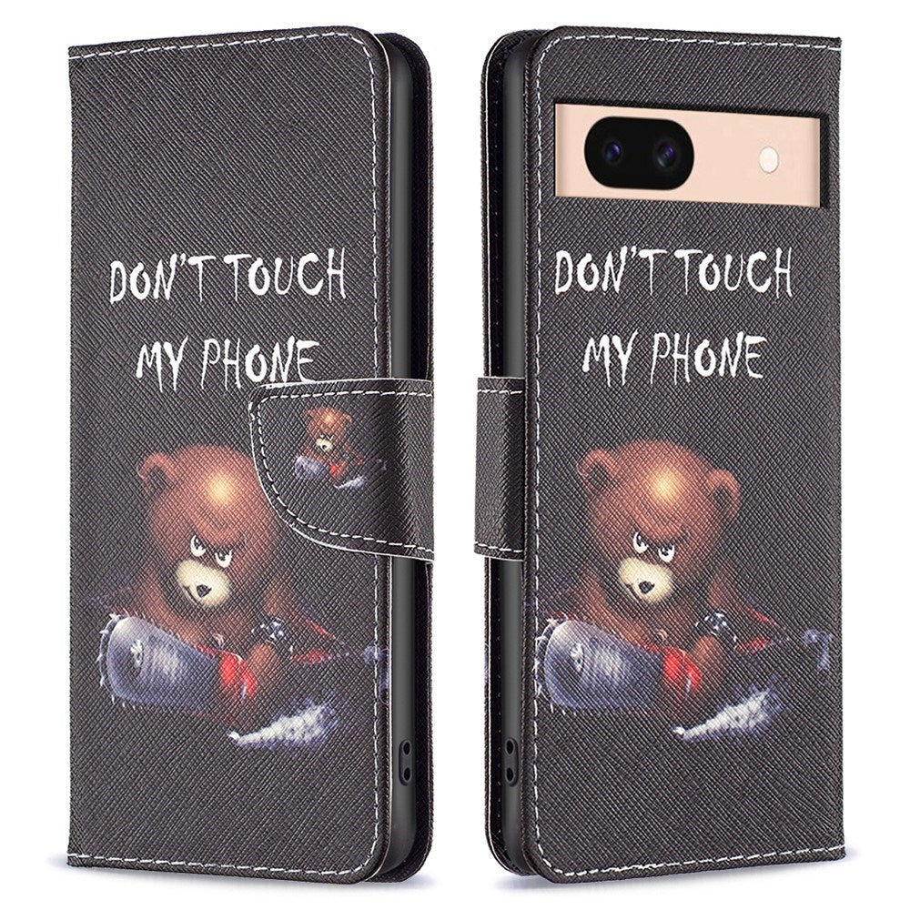 EIDERWOOD Google Pixel 8a Læder Flip Cover m. Pung & Print - "Don't Touch My Phone" - Bjørn