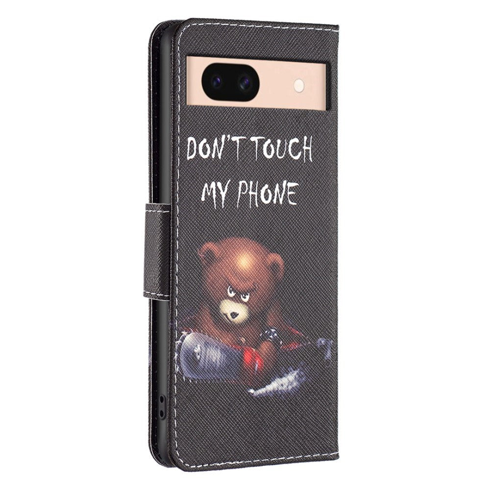 EIDERWOOD Google Pixel 8a Læder Flip Cover m. Pung & Print - "Don't Touch My Phone" - Bjørn