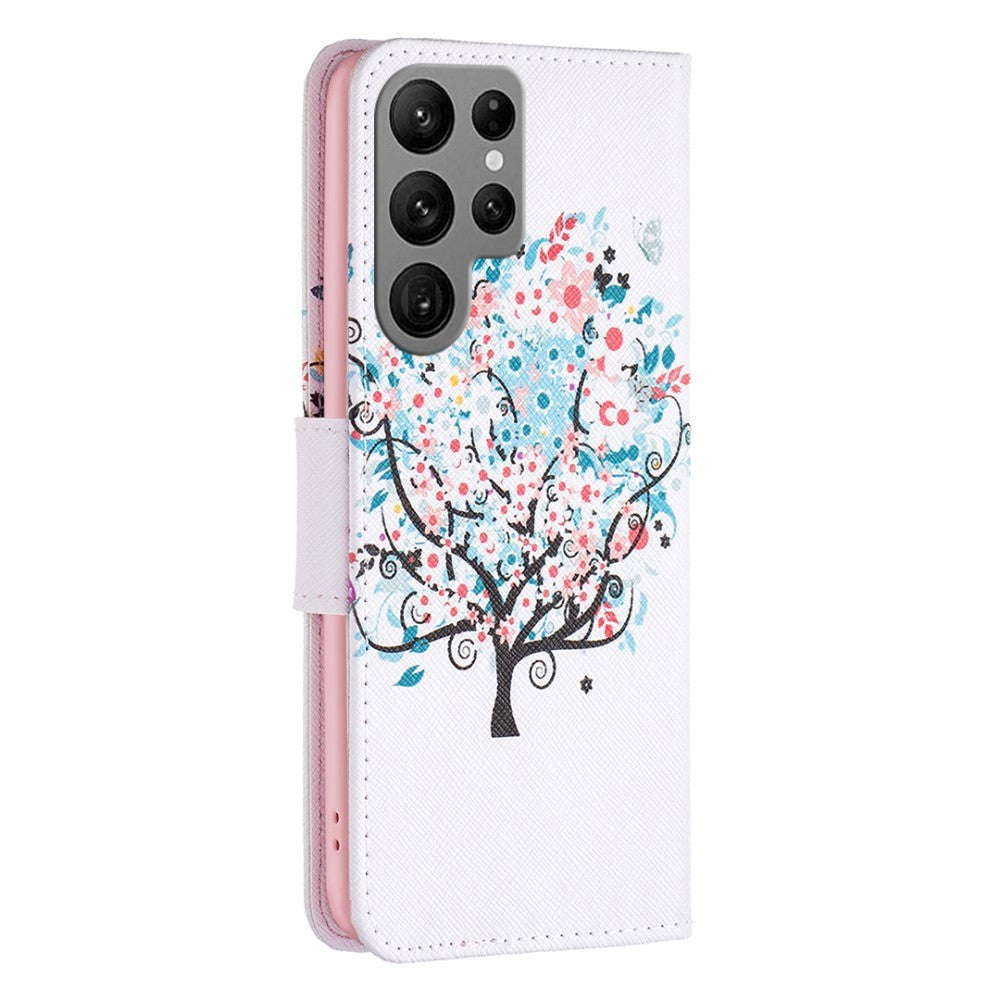 Samsung Galaxy S24 Ultra Læder Flip Cover m. Pung - Blomster Træ