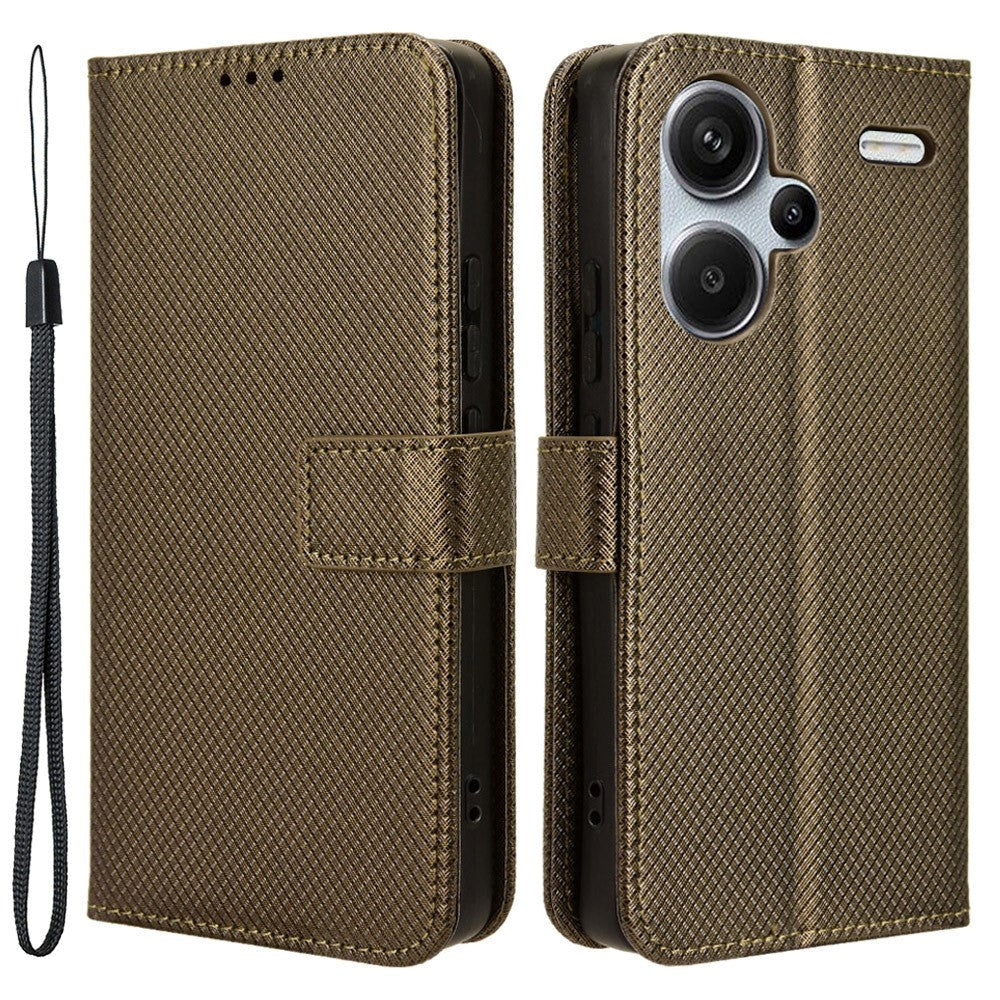 Xiaomi Redmi Note 13 Pro+ (Plus) Læder Flip Cover m. Strop & Tekstur - Brun