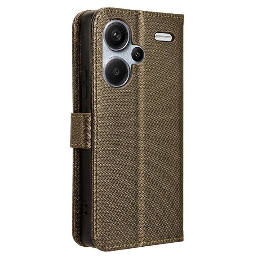 Xiaomi Redmi Note 13 Pro+ (Plus) Læder Flip Cover m. Strop & Tekstur - Brun