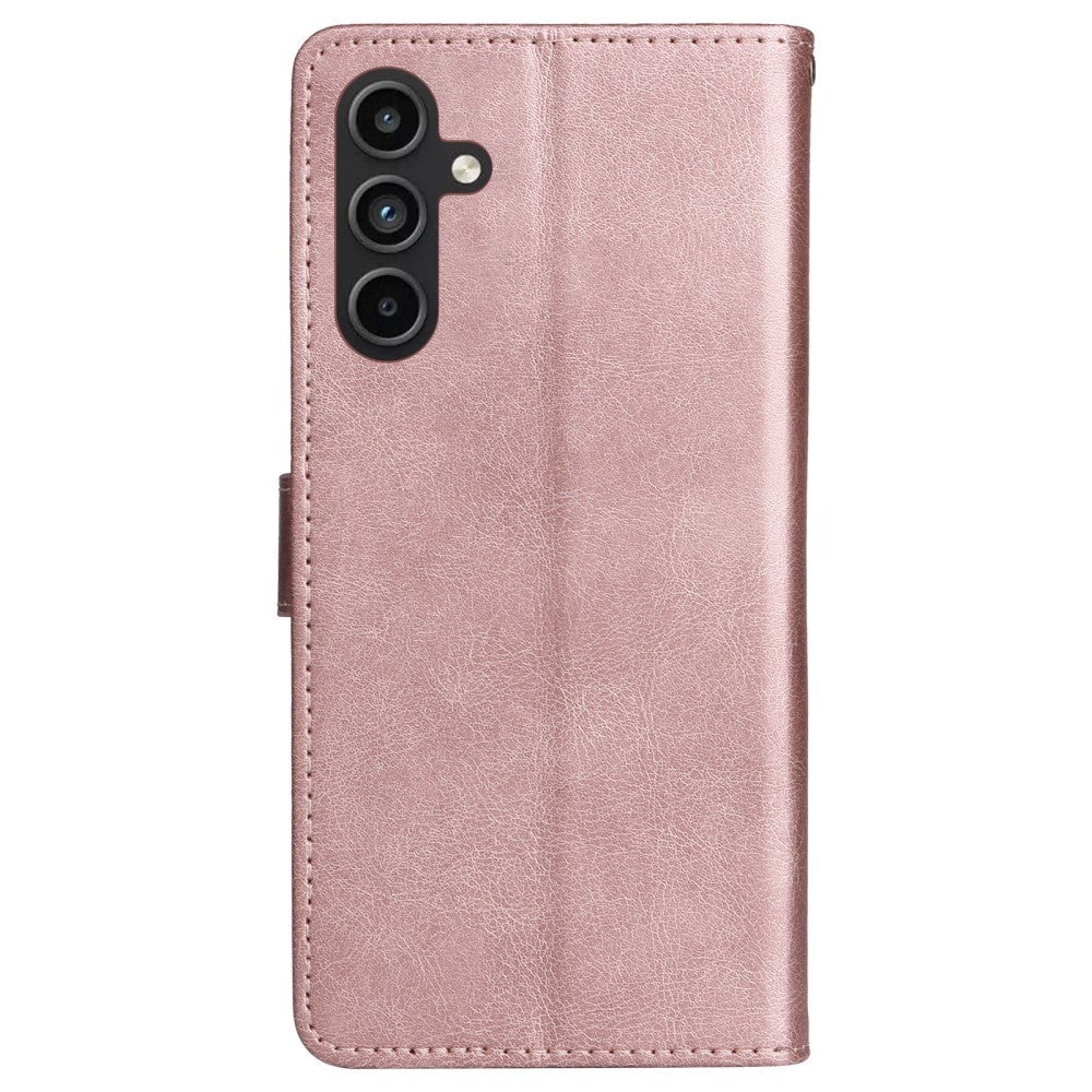 Samsung Galaxy A15 (5G) / A15 PU Læder Flip Cover m. Pung og Strop - Rose Gold