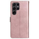 Samsung Galaxy S24 Ultra Læder Flip Cover m. Pung og Strop - Rose Gold