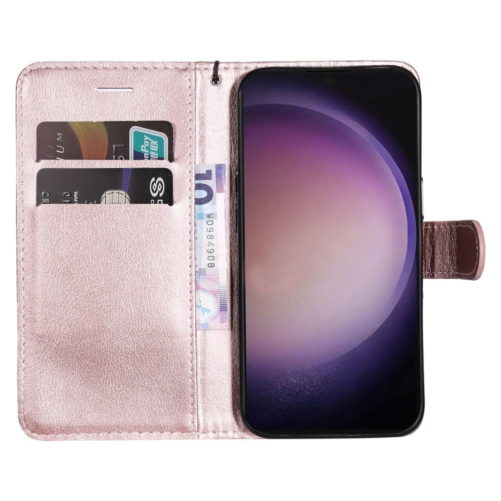 Samsung Galaxy S24 Ultra Læder Flip Cover m. Pung og Strop - Rose Gold