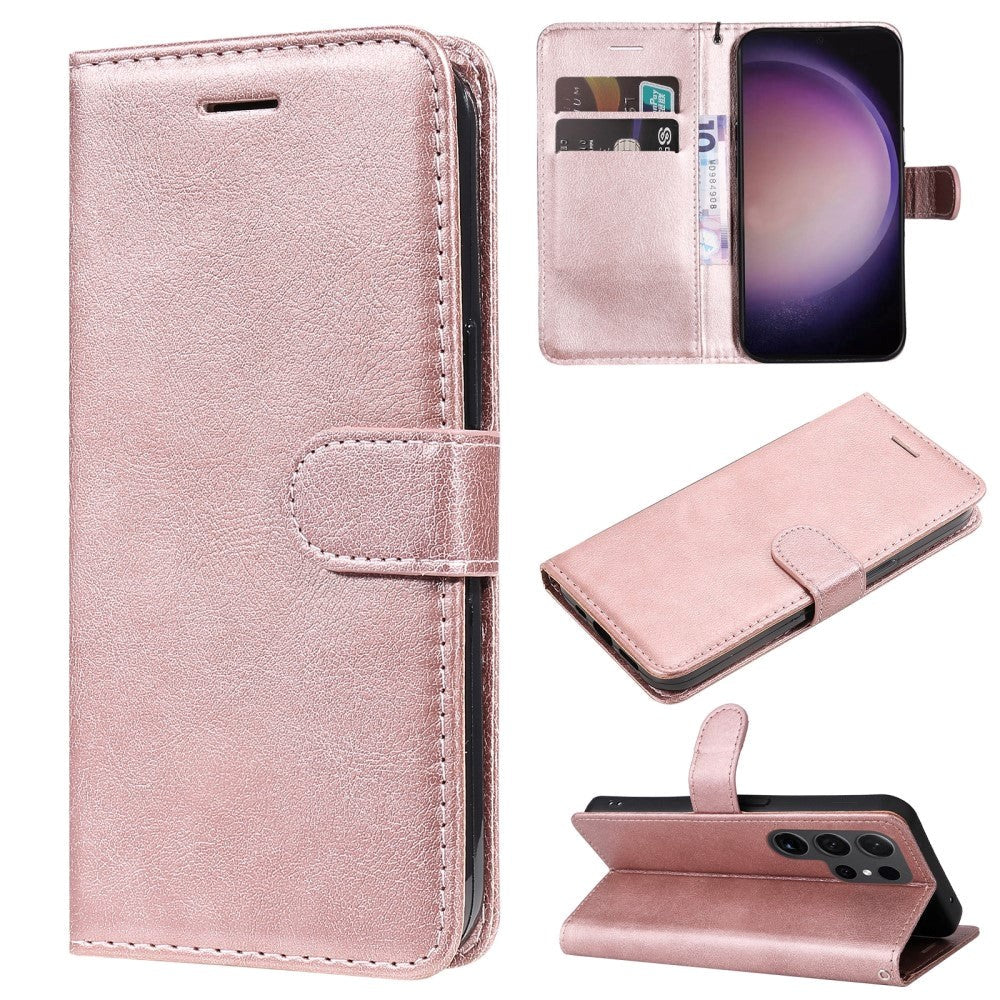 Samsung Galaxy S24 Ultra Læder Flip Cover m. Pung og Strop - Rose Gold