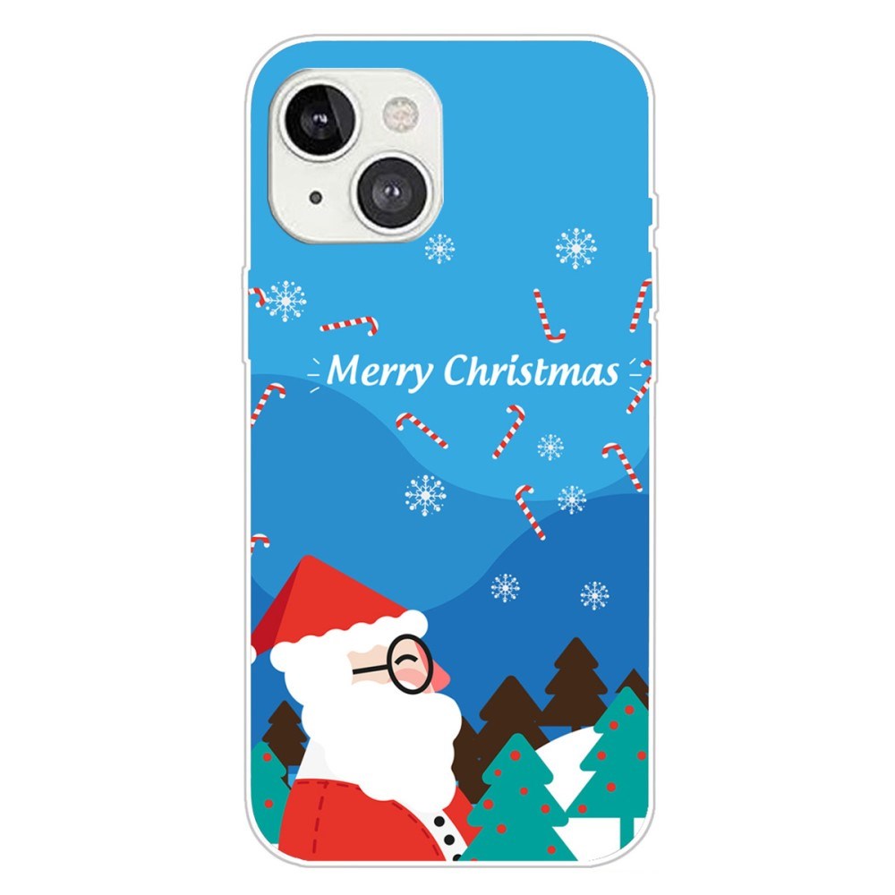 iPhone 15 Plus Fleksibelt Plast Bagside Jule Cover - Merry Christmas - Julemanden i Snevejr