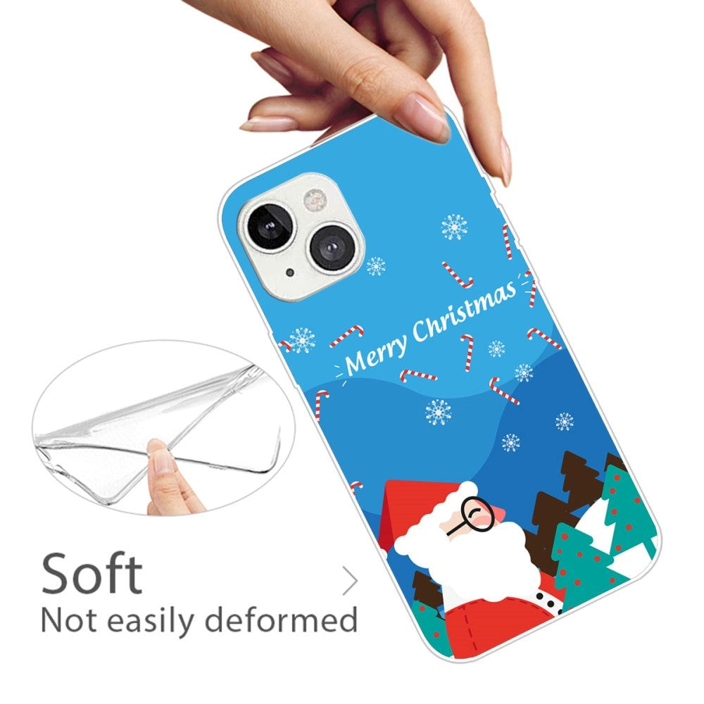 iPhone 15 Plus Fleksibelt Plast Bagside Jule Cover - Merry Christmas - Julemanden i Snevejr