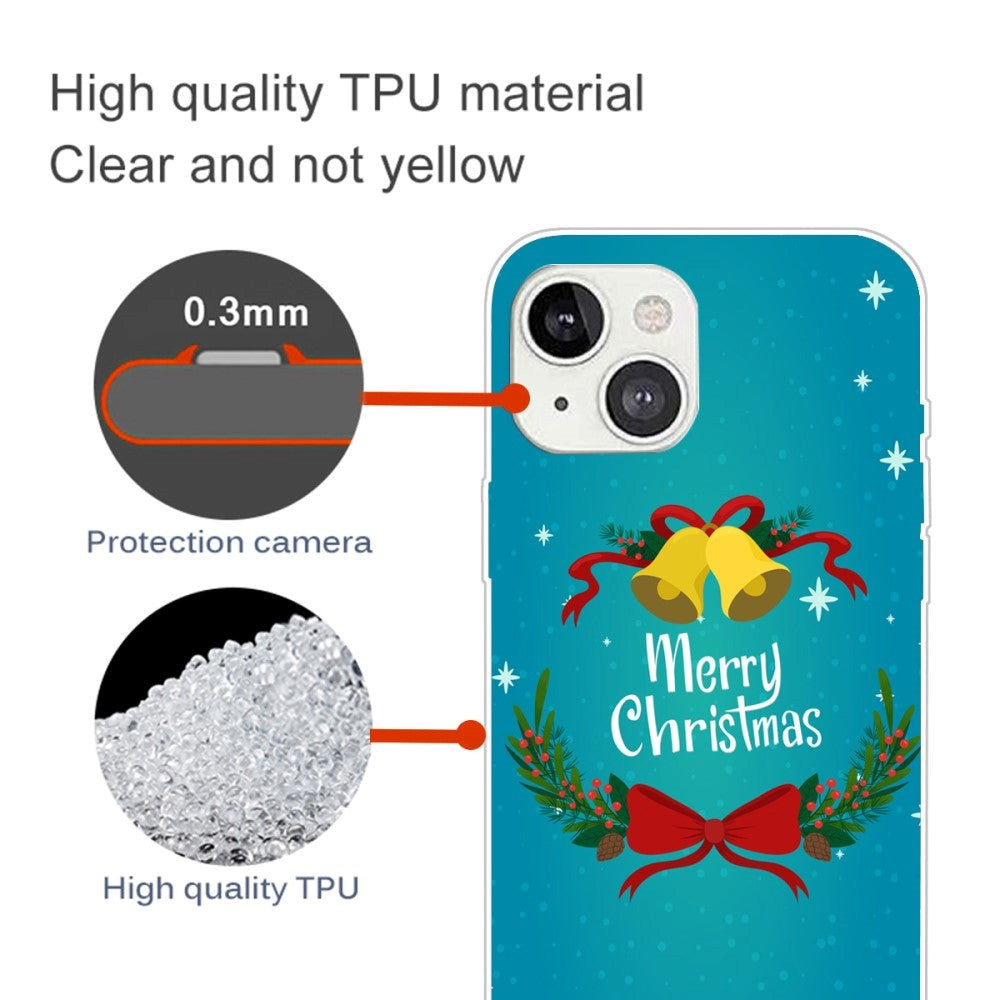 iPhone 15 Plus Fleksibelt Plast Bagside Jule Cover - Merry Christmas - Juleklokker