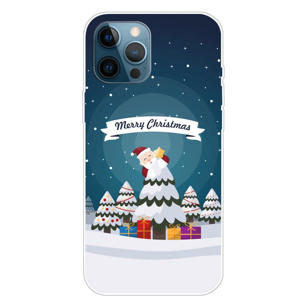 iPhone 15 Pro Fleksibelt Plast Bagside Jule Cover - Merry Christmas - Julemand i Juletræ