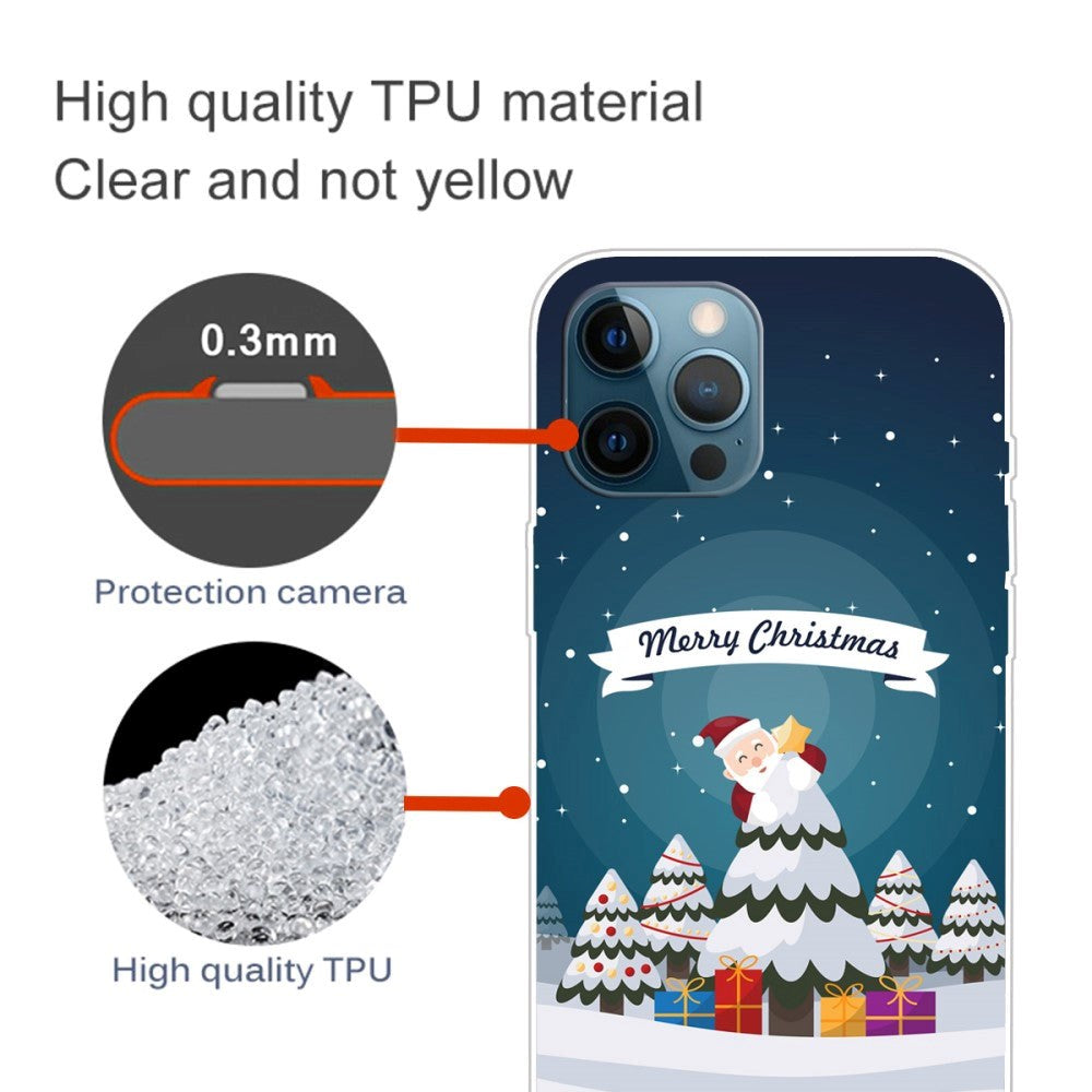 iPhone 15 Pro Fleksibelt Plast Bagside Jule Cover - Merry Christmas - Julemand i Juletræ