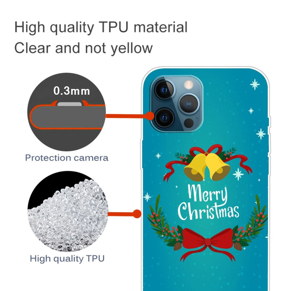 iPhone 15 Pro Fleksibelt Plast Bagside Jule Cover - Merry Christmas - Juleklokker