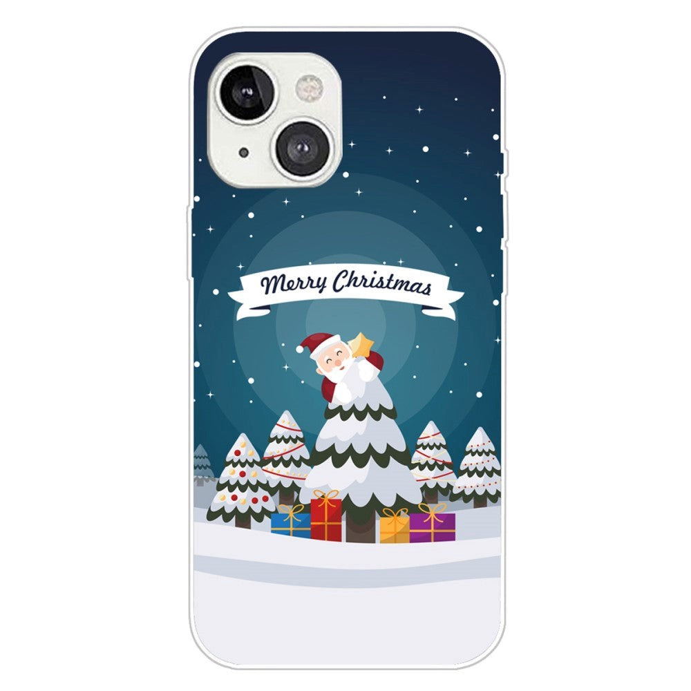 iPhone 15 Fleksibelt Plast Bagside Jule Cover - Merry Christmas - Julemand i Juletræ