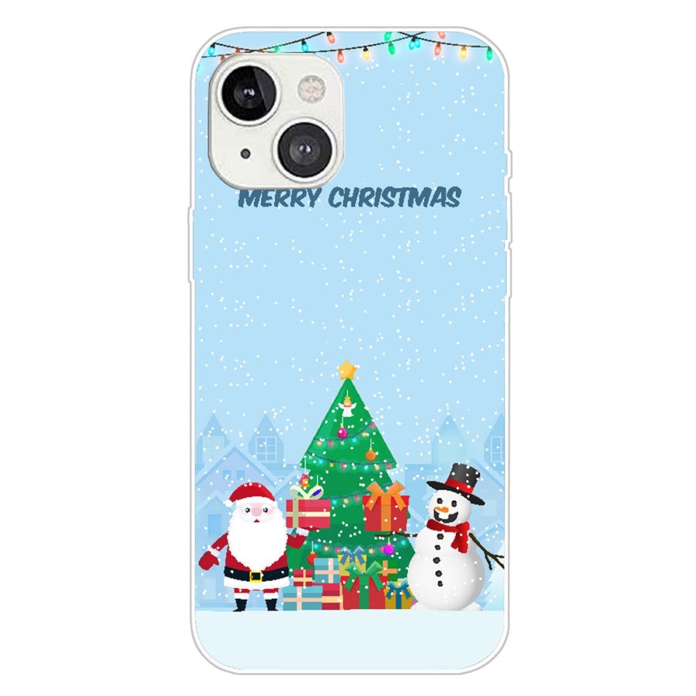 iPhone 15 Fleksibelt Plast Bagside Jule Cover - Merry Christmas - Julemand og Snemand