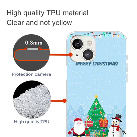 iPhone 15 Fleksibelt Plast Bagside Jule Cover - Merry Christmas - Julemand og Snemand