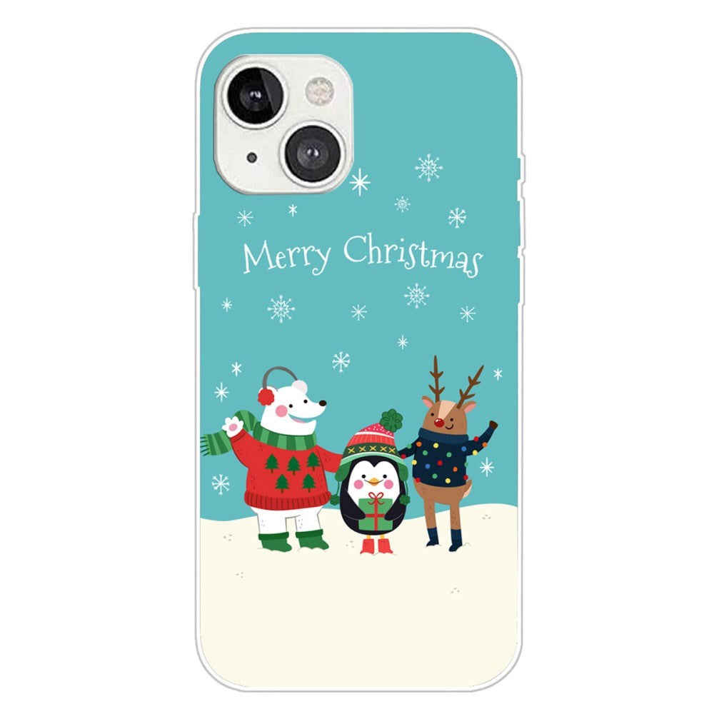 iPhone 15 Fleksibelt Plast Bagside Jule Cover - Merry Christmas - Venner i Sneen