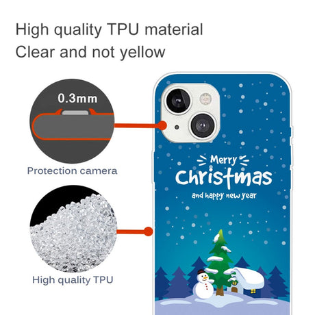 iPhone 15 Fleksibelt Plast Bagside Jule Cover - Merry Christmas - Snemand og Juletræ