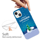 iPhone 15 Fleksibelt Plast Bagside Jule Cover - Merry Christmas - Snemand og Juletræ