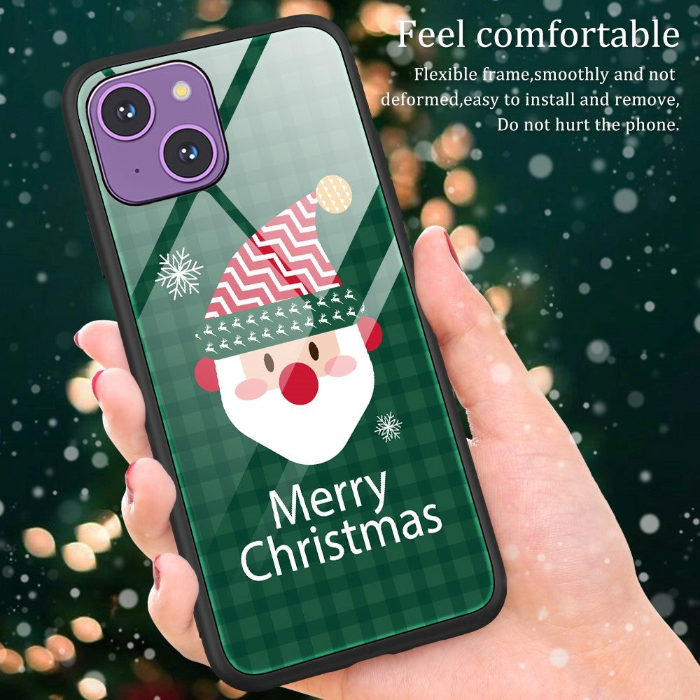 iPhone 15 Jule Bagside Cover m. Glasbagside - Merry Christmas - Julemand