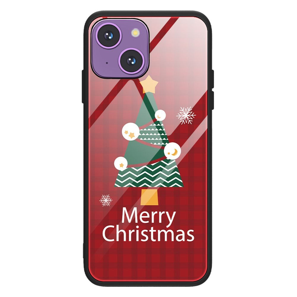 iPhone 15 Jule Bagside Cover m. Glasbagside - Merry Christmas - Juletræ