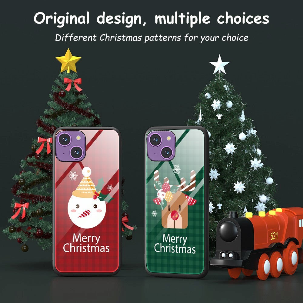 iPhone 15 Jule Bagside Cover m. Glasbagside - Merry Christmas - Juletræ