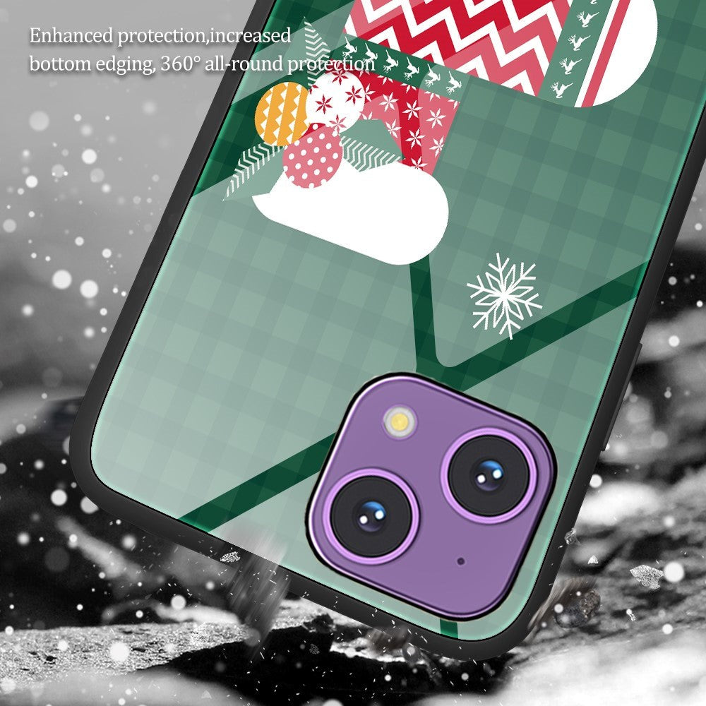 iPhone 15 Jule Bagside Cover m. Glasbagside - Merry Christmas - Juletræ