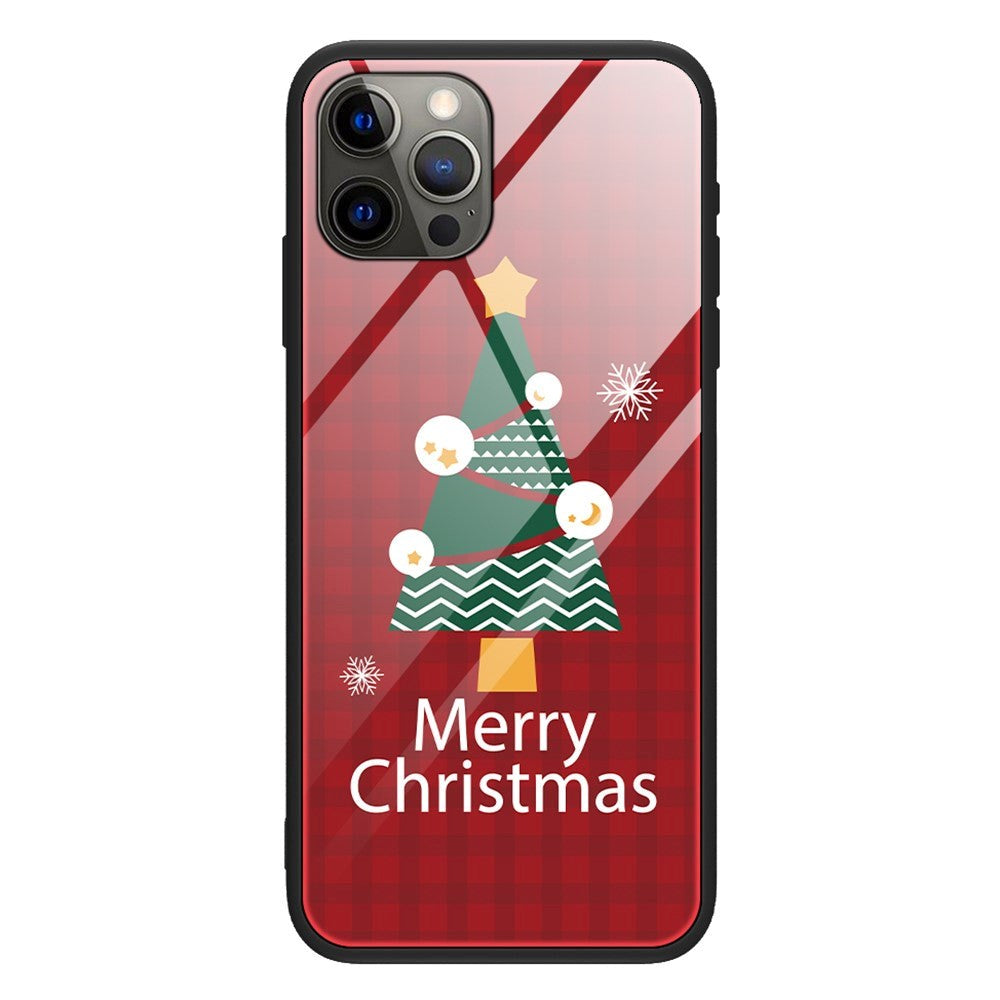 iPhone 15 Pro Jule Bagside Cover m. Glasbagside - Merry Christmas - Juletræ