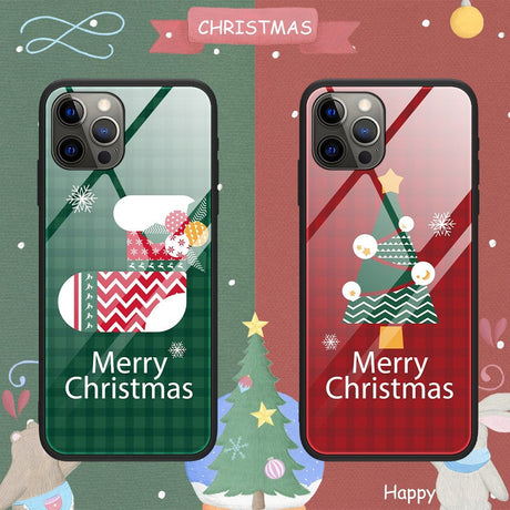 iPhone 15 Pro Jule Bagside Cover m. Glasbagside - Merry Christmas - Juletræ