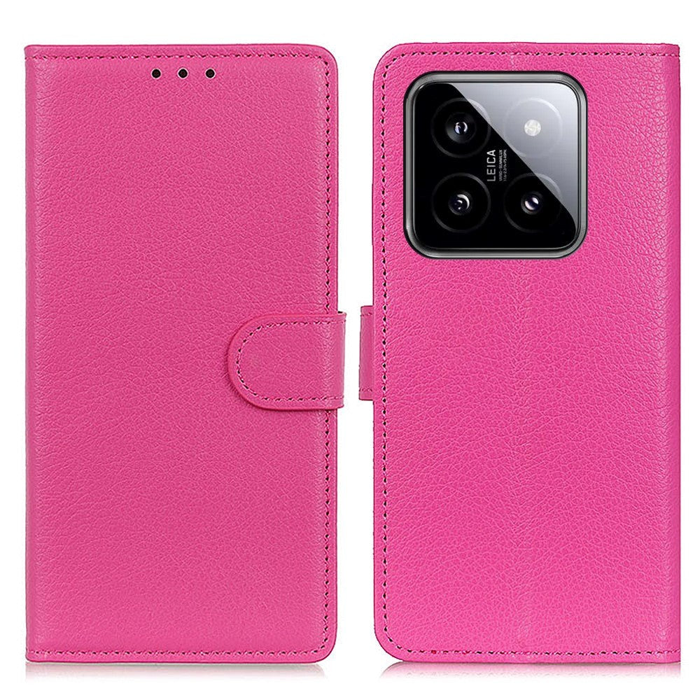 Xiaomi 14 Pro Litchi Læder Flip Cover m. Pung - Lyserød