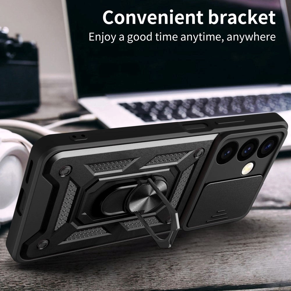 Samsung Galaxy S24 Håndværker Bagside Cover m. Magnetisk Kickstand & Cam Slider - Sort