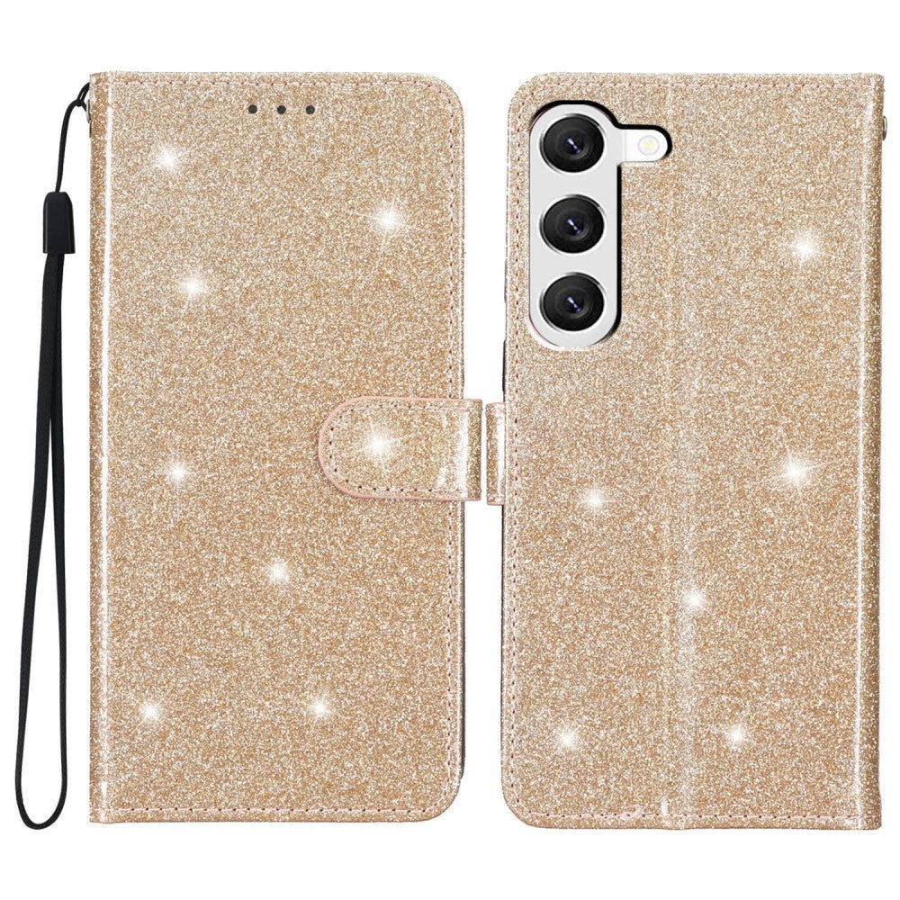 Samsung Galaxy S24+ (Plus) Læder Flip Cover m. Pung & Strop - Glimmer - Guld