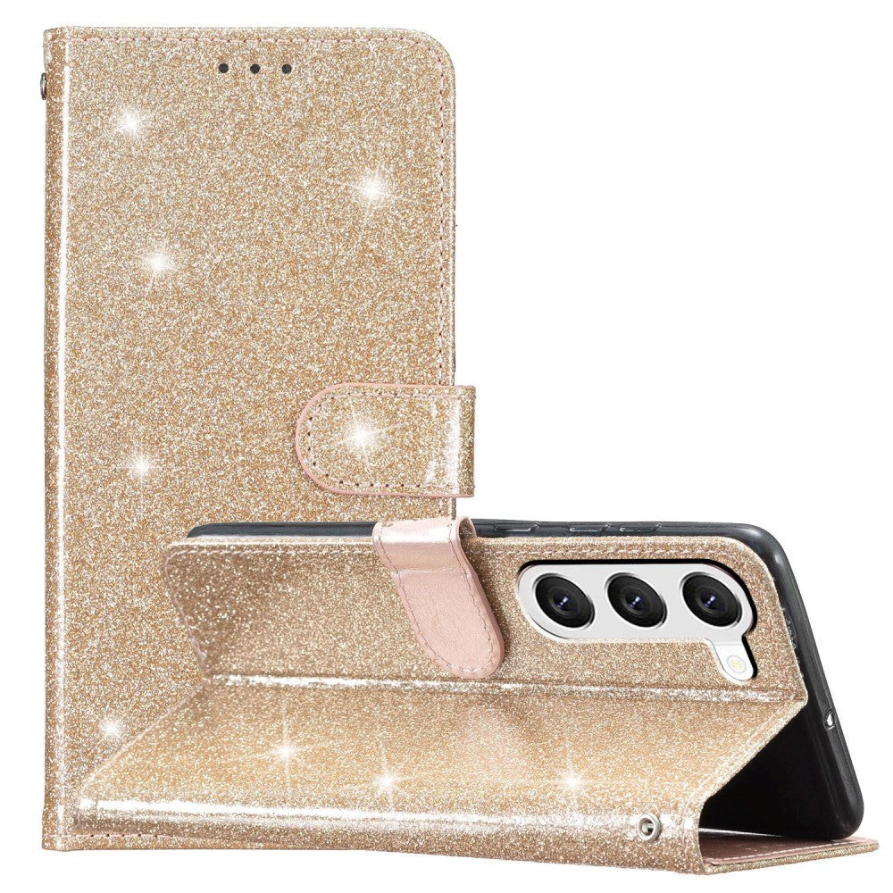 Samsung Galaxy S24+ (Plus) Læder Flip Cover m. Pung & Strop - Glimmer - Guld