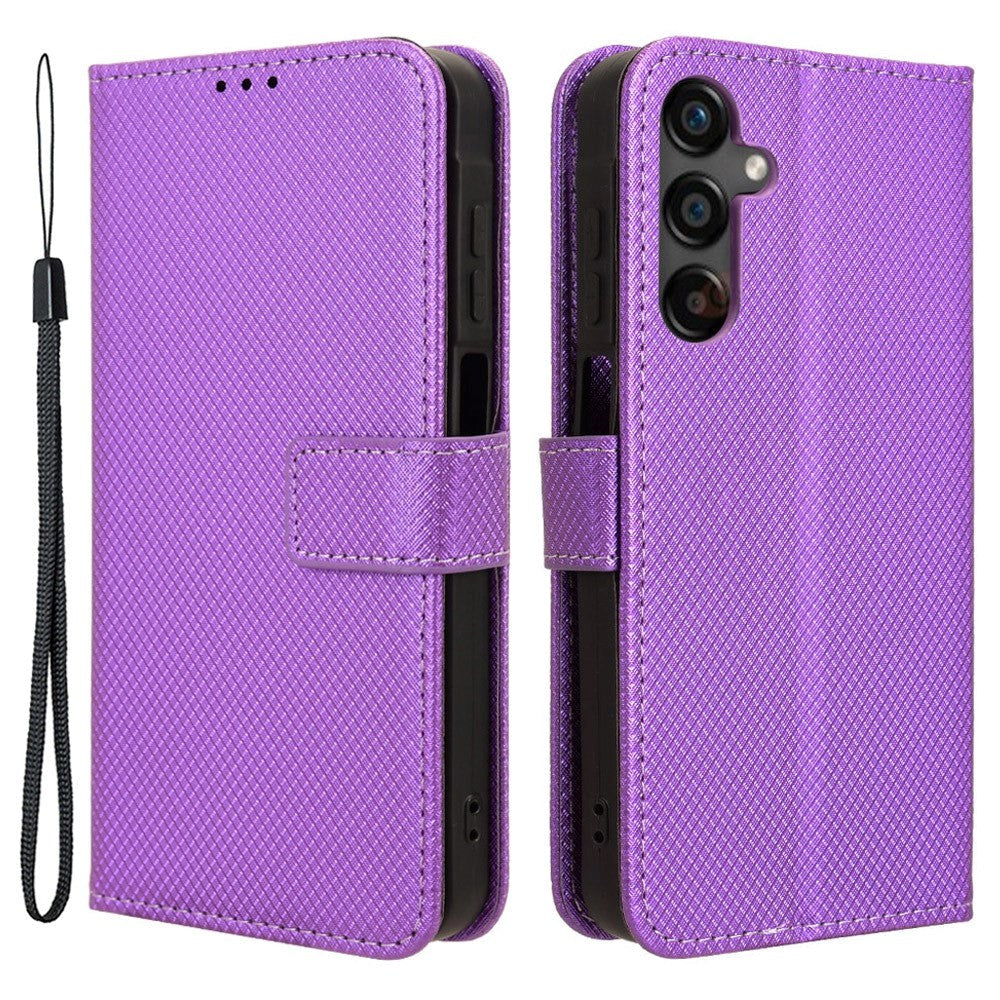 Samsung Galaxy A25 (5G) Læder Flip Cover m. Strop & Tekstur - Lilla