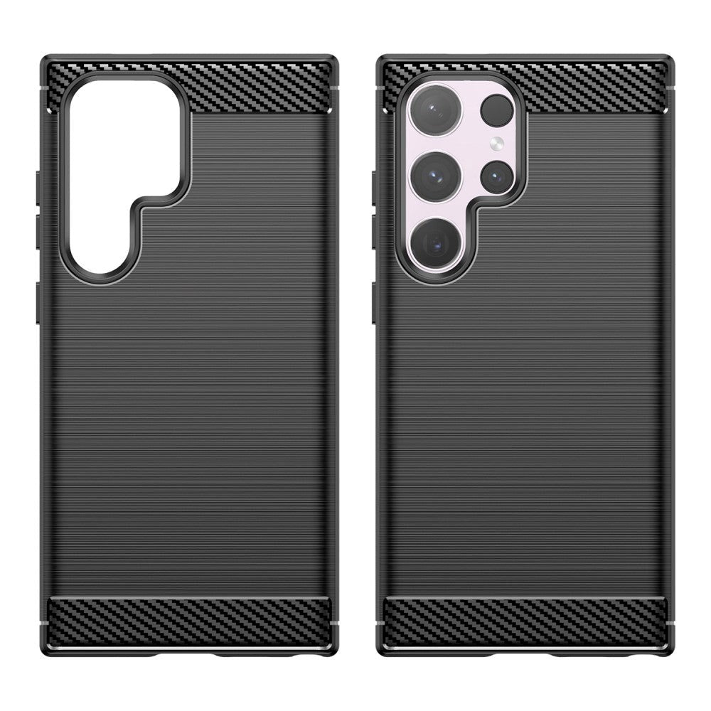 Samsung Galaxy S24 Ultra Brushed Carbon Fiber Fleksibelt Plastik Bagside Cover - Sort