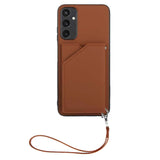 Samsung Galaxy A15 (5G) / A15 Læderbelagt Plastik Bagside Cover m. Pung & Strop - Brun