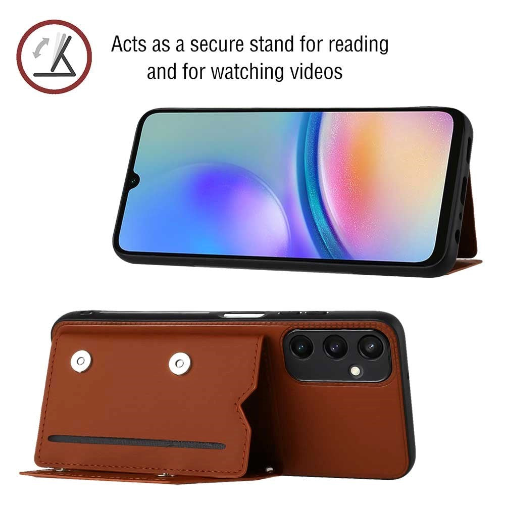 Samsung Galaxy A15 (5G) / A15 Læderbelagt Plastik Bagside Cover m. Pung & Strop - Brun