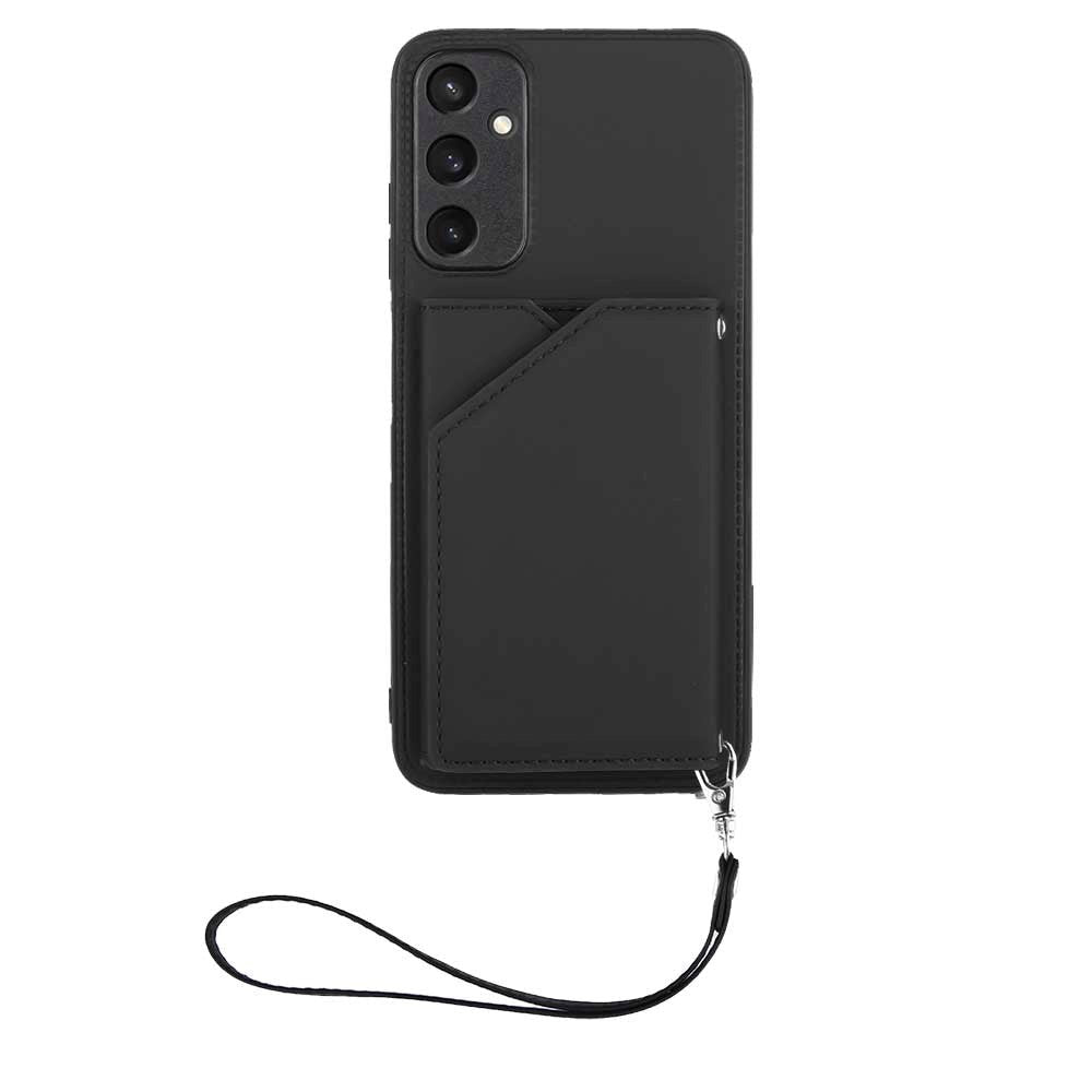 Samsung Galaxy A15 (5G) / A15 Læderbelagt Plastik Bagside Cover m. Pung & Strop - Sort