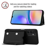 Samsung Galaxy A15 (5G) / A15 Læderbelagt Plastik Bagside Cover m. Pung & Strop - Sort