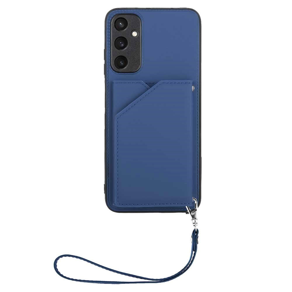 Samsung Galaxy A15 (5G) / A15 Læderbelagt Plastik Bagside Cover m. Pung & Strop - Blå