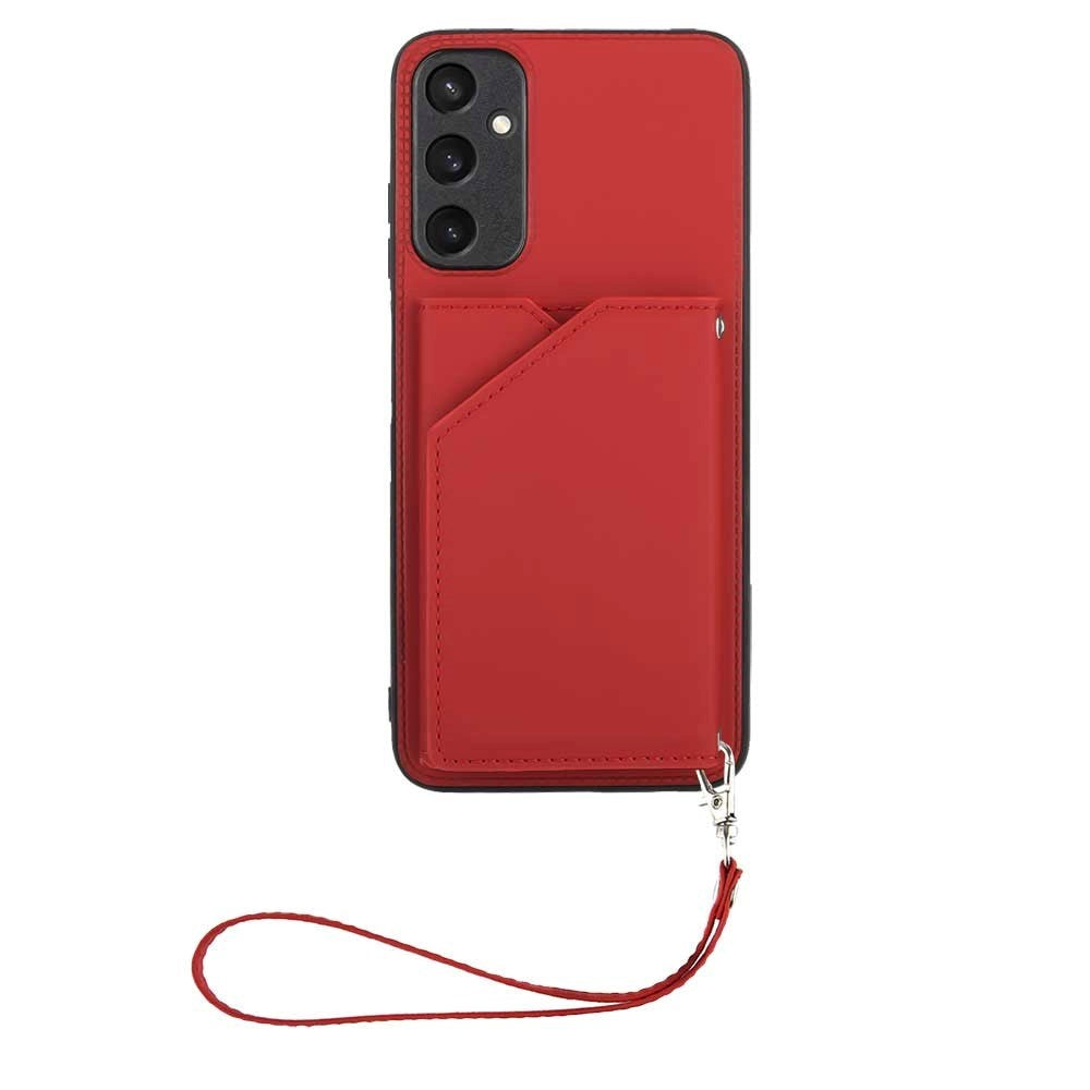 Samsung Galaxy A15 (5G) / A15 Læderbelagt Plastik Bagside Cover m. Pung & Strop - Rød