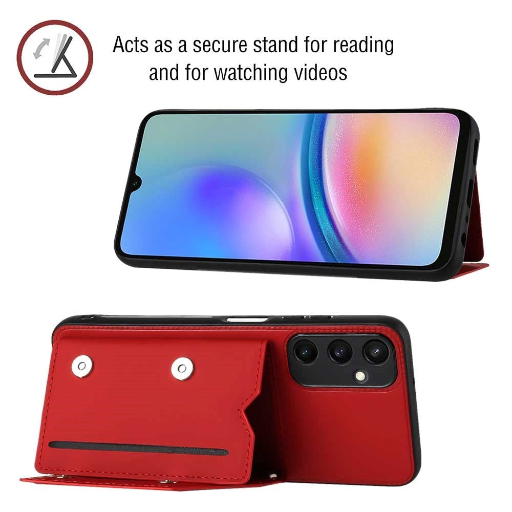 Samsung Galaxy A15 (5G) / A15 Læderbelagt Plastik Bagside Cover m. Pung & Strop - Rød