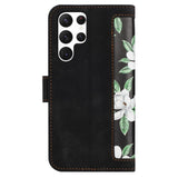 Samsung Galaxy S24 Ultra Læder Flip Cover m. Pung & Strop - Sort m. Blomster