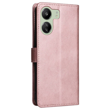 Xiaomi Poco C65 / Redmi 13C Læder Flip Cover m. Pung og Strop - Rose Gold