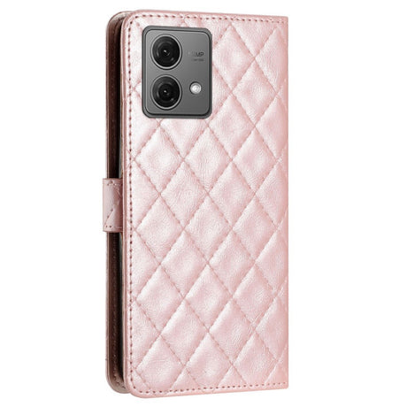 EIDERWOOD Motorola Moto G84 Læder Flip Cover m. Pung & Strop - Rhombus - Rose Gold