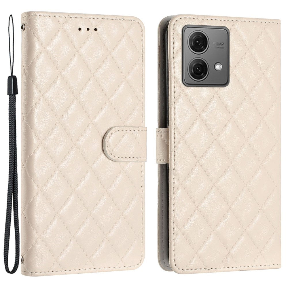 EIDERWOOD Motorola Moto G84 Læder Flip Cover m. Pung & Strop - Rhombus - Beige