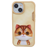 iPhone 15 Hybrid Bagside Cover m. Dyremotiv & Brodering - Orange Kat