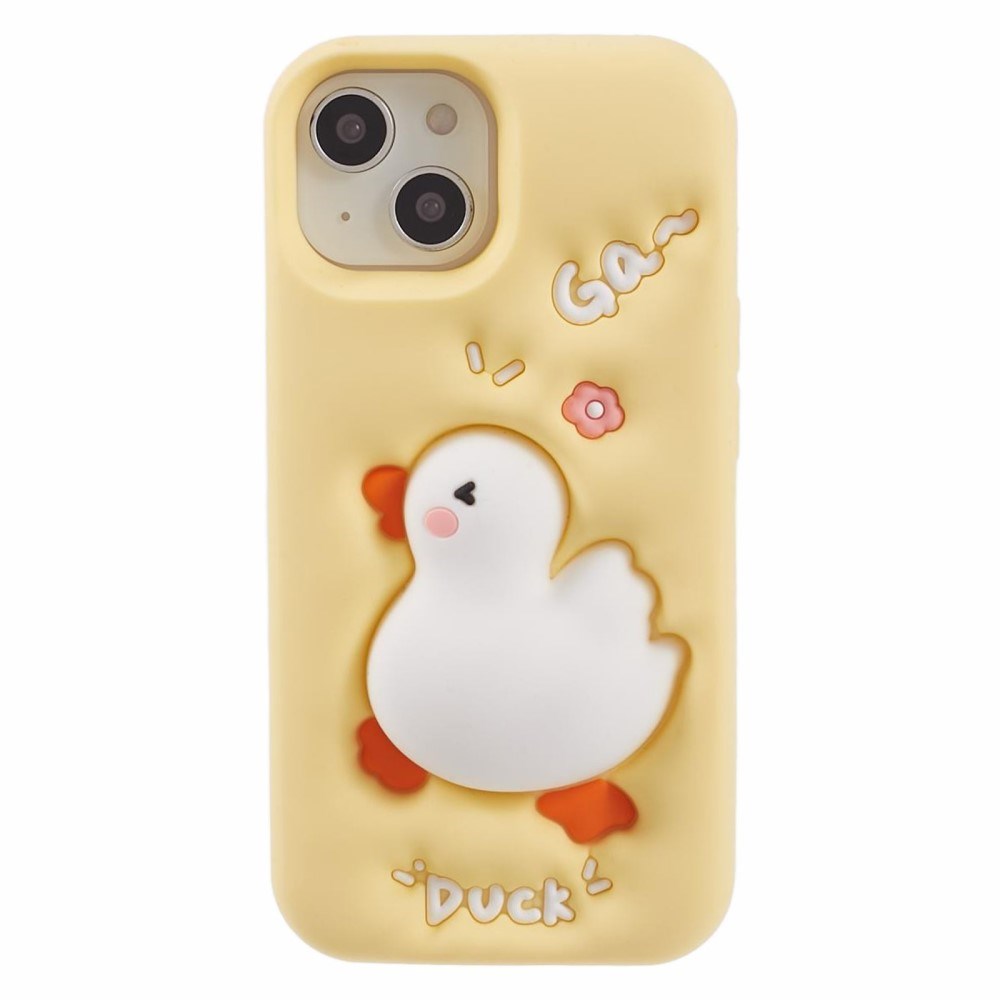 EIDERWOOD iPhone 14 Silikonecover med 3D Andedesign - Gul