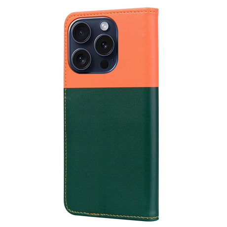 iPhone 15 Pro Flip Cover m. Strop / Ståfunktion / Kortholder - Orange / Grøn (Katte)