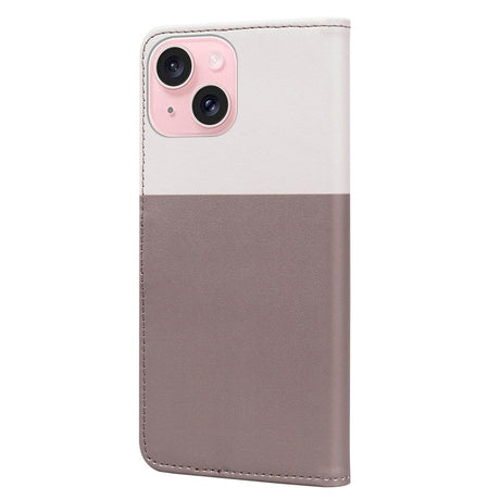 iPhone 15 Flip Cover m. Strop / Ståfunktion / Kortholder - Hvid / Brun (Katte)